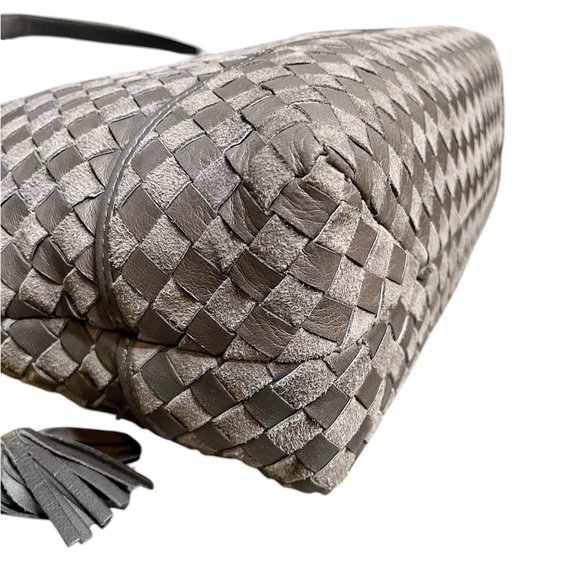 Bally Gray Woven Leather & Suede Vintage Intrecciato Double Strap Shoulder Bag - Picture 8 of 14